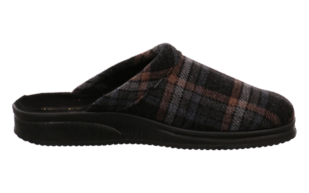 FISCHER | HERREN-PANTOFFEL "ANDY" | WOLL-FILZ - GRAU-BUNT