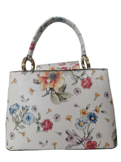 HANDTASCHE |  LEATHER HANDBAG  "FLOWERS" - WHITE