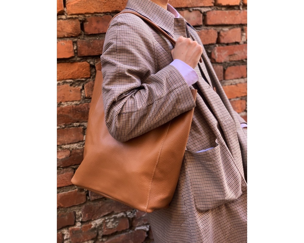 SCHULTERTASCHE - TOTE-BAG  BEUTELTASCHE - GRÖSSE L | COGNAC