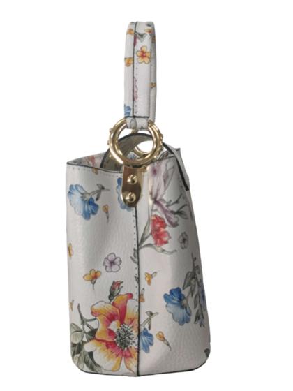 HANDTASCHE |  LEATHER HANDBAG  "FLOWERS" - WHITE